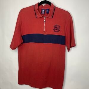 Vintage Eskimo Joes Red Blue Polo Shirt Zip Sz Large